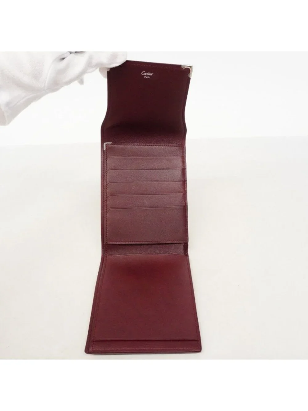 Cartier Trifold Wallet Must Leather Bordeaux Silver